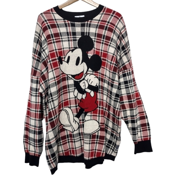 Mickey Walt Disney World Plaid Holiday Knit Sweater Spirit Jersey Unisex - Picture 1 of 9